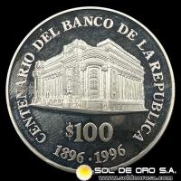 NA4 - URUGUAY - 100 PESOS, 1996 - CENTENARIO DEL BANCO CENTRAL - MONEDA DE PLATA