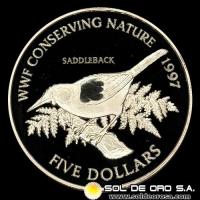 NA3 - NEW ZEALAND - 5 DOLLARS, 1997 - SADDLEBACK - MONEDA DE PLATA