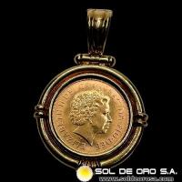INGLATERRA - SOVEREIGN, LIBRA INGLESA (ELIZABETH II - CABEZA VIEJA) - 2000 - ENGARCE DE 18K - MONEDA DE ORO