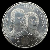 NA2 - ESPAÑA - 12 EUROS - 2004 - BODA DE FELIPE Y LETIZIA - MONEDA DE PLATA