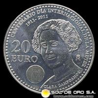 NA2 - ESPAÑA - 20 EUROS - 2011 - CENTENARIO DIA INTERNACIONAL DE LA MUJER (1911-2011) - MONEDA DE PLATA