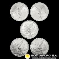 ESTADOS UNIDOS MEXICANOS - LIBERTY, 2011 - LOTE DE 5 ONZAS DE PLATA