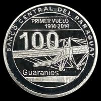 SIN STOCK - ILUSTRACION - MONEDAS DE PARAGUAY - 100 GUARANIES, 2014 - CENTENARIO DEL PRIMER VUELO DE SILVIO PETTIROSSI EN PARAGUAY - MONEDA DE PLATA  