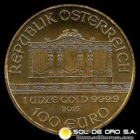 AUSTRIA - REPUBLIK OSTERREICH -WIENER PHILHARMONIKER - ORQUESTA FILARMONICA - 2015 - MONEDA DE ORO