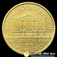 AUSTRIA - REPUBLIK OSTERREICH - 10 EUROS, 2016 - MONEDA DE ORO