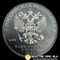 RUSIA - 3 RUBLOS, 2016 - SAINT GEORGE THE VICTORIUS - MONEDA DE PLATA