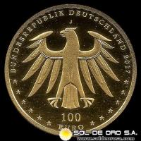 ALEMANIA - 100 EURO, 2017 - LUTHERGEDENKSTATTEN EISLEBEN UND WITTENBER - MONEDA DE ORO