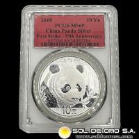 CHINA - PANDA 1 oz., 10 YUAN - 2018 - FIRST STRIKE - 35th ANNIVERSARY - MONEDA DE PLATA