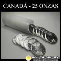 CANADA - MAPLE - 5 DOLLARS - 2022 - TUBO DE 25 ONZAS DE PLATA