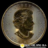 CANADA - HOJA DE MAPPLE 1 oz., 50 DOLLARS, 2022 - MONEDA DE ORO 999.9