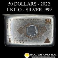 NIUE - 50 DOLLARS, 2022 - 1 KILO - ELIZABETH II - BARRA/MONEDA DE PLATA PURA