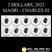 NIUE - 2 DOLLARS, 2023 - MAORI - CHARLES III - SET DE 10 MONEDAS DE PLATA