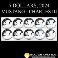 TOKELAU - 5 DOLLARS, 2024 - MUSTANG - CHARLES III - SET DE 10 MONEDAS DE PLATA