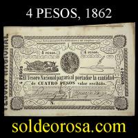 NUMIS - BILLETES DEL PARAGUAY - 1862 - CUATRO PESOS (MC24.b) - FIRMAS: RAMON MAZO - AGUSTIN TRIGO - TESORO NACIONAL