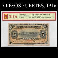 NUMIS - BILLETES DEL PARAGUAY - 1916 - CINCO PESOS FUERTES (MC168.c) - FIRMAS: VICTORIANO ESCOBAR - GERONIMO ZUBIZARRETA - OFICINA DE CAMBIOS
