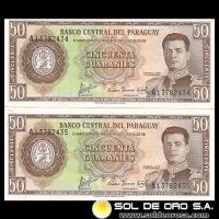 NUMIS - BILLETES DEL PARAGUAY - 1963 - CINCUENTA GUARANIES (MC213.b4) - FIRMAS: AUGUSTO COLMAN VILLAMAYOR - CESAR ROMEO ACOSTA - NUMEROS CORRELATIVOS - BANCO CENTRAL DLE PARAGUAY