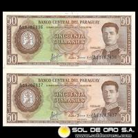 NUMIS - BILLETES DEL PARAGUAY - 1963 - CINCUENTA GUARANIES (MC213.b4) - FIRMAS: AUGUSTO COLMAN VILLAMAYOR - CESAR ROMEO ACOSTA - NUMEROS CORRELATIVOS - BANCO CENTRAL DEL PARAGUAY