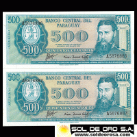 NUMIS - BILLETES DEL PARAGUAY - 1963 - QUINIENTOS GUARANIES (MC 216.b2) - FIRMAS: AUGUSTO COLMAN VILLAMAYOR - CESAR ROMEO ACOSTA - BANCO CENTRAL DEL PARAGUAY