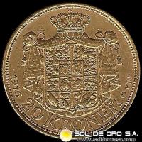 DINAMARCA - 20 KRONER, 1916 - MONEDA DE ORO