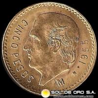 REPUBLICA DE MEXICO - 5 PESOS, 1955 - MONEDA DE ORO 