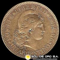 REPUBLICA ARGENTINA - CINCO PESOS - UN ARGENTINO, 1887 - MONEDA DE ORO