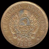 ARGENTINA - CINCO PESOS - UN ARGENTINO, 1888 - MONEDA DE ORO