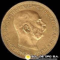 AUSTRIA / IMPERIVM AVSTRIACVM - 20 CORONAS, 1915 - MONEDA DE ORO 