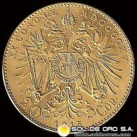 AUSTRIA / IMPERIVM AVSTRIACVM - 20 CORONAS, 1915 - MONEDA DE ORO