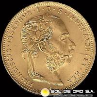 AUSTRIA / IMPERIVM AVSTRIACVM - 8 FLORINES / 20 FRANCOS, 1892 - MONEDA DE ORO