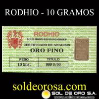 RODHIO - BARRA DE 10 GRAMOS DE ORO 24K (999)