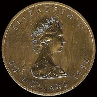 CANADA - HOJA DE MAPPLE 1 oz., 50 DOLLARS, 1988 - MONEDA / ONZA DE ORO 24K / 999