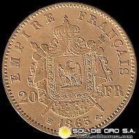 FRANCIA - EMPIRE FRANCAIS - 20 FRANCOS, NAPOLEON III - 1865 - MONEDA DE ORO