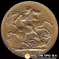 INGLATERRA - SOVEREIGN, LIBRA INGLESA (EDUARDO VII) - 1910 - MONEDA DE ORO