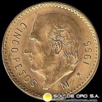 	REPUBLICA DE MEXICO - 5 PESOS, 1955 - MONEDA DE ORO