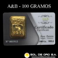 A&B REFINERIA - 100 GRAMOS - BARRA DE ORO 24K