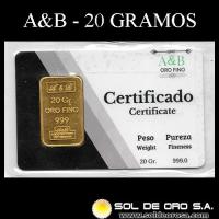 A&B REFINERIA - 20 GRAMOS - BARRA DE ORO 24K