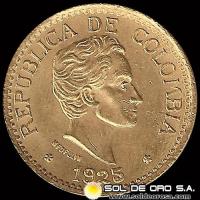 REPUBLICA DE COLOMBIA - 5 PESOS, 1925 - SIMON BOLIVAR - MONEDA DE ORO