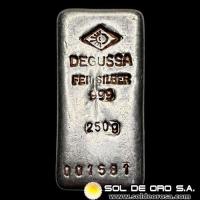 DEGUSSA - 250 GRAMOS - FEINSILVER - BARRA DE PLATA 999