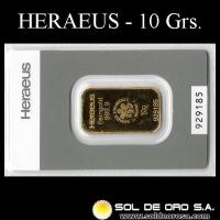 HERAEUS - 10 GRAMOS - FEINGOLD - BARRA DE ORO 24K