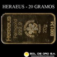 HERAEUS - 20 GRAMOS - FEINGOLD - BARRA DE ORO 24K