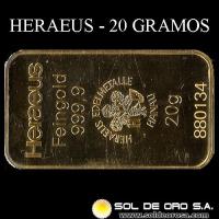 HERAEUS - 20 GRAMOS - FEINGOLD - BARRA DE ORO 24K