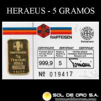 NO - HERAEUS - 5 GRAMOS - FEINGOLD - BARRA DE ORO 24K