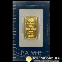 PAMP - SWISS MADE - 20 GRAMOS - BARA DE ORO 24K