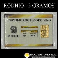 RODHIO - BLUE MOON REFINING - 5 GRAMOS - BARRA DE ORO 24K