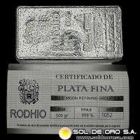 RODHIO - 500 GRAMOS - BARRA DE PLATA 999