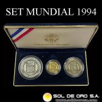 ESTADOS UNIDOS DE AMERICA - SET CONMEMORATIVO DEL MUNDIAL DE FUTBOL - 1994 - MONEDAS PROOF DE ORO, PLATA Y COBRE