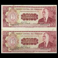 NUMIS - BILLETES DEL PARAGUAY - 1963 - DIEZ GUARANIES (MC 212.a1) - FIRMAS: OSCAR STARK RIVAROLA - CESAR ROMEO ACOSTA - BANCO CENTRAL DEL PARAGUAY