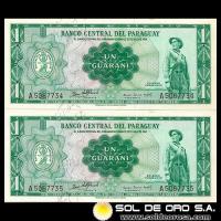 NUMIS - BILLETES DEL PARAGUAY - 1963 - UN GUARANI (MC 210.b1) - FIRMAS: OSCAR STARK RIVAROLA - CESAR ROMEO ACOSTA - NUMEROS CORRELATIVOS - BANCO CENTRAL DEL PARAGUAY