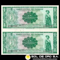 NUMIS - BILLETES DEL PARAGUAY - 1963 - UN GUARANI (MC 210.b1) - FIRMAS: OSCAR STARK RIVAROLA - CESAR ROMEO ACOSTA - NUMEROS CORRELATIVOS - BANCO CENTRAL DEL PARAGUAY