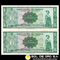 NUMIS - BILLETES DEL PARAGUAY - 1963 - UN GUARANI (MC 210.a) - FIRMAS: OSCAR STARK RIVAROLA - CESAR ROMEO ACOSTA - NUMEROS CORRELATIVOS - BANCO CENTRAL DEL PARAGUAY